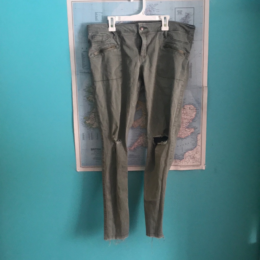 Olive green distressed jeans